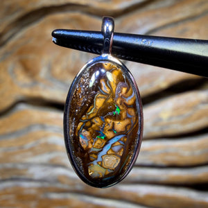 Sterling Silver - Solid Tribal Boulder Opal Pendant