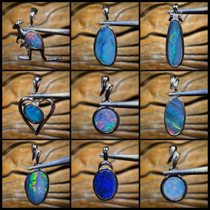 🔒Sterling Silver - WHOLESALE 9 PIECE PENDANT PARCEL. Australian Boulder Opal Doublet Jewellery