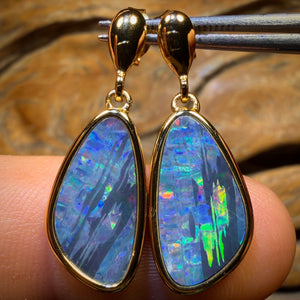 Sterling Silver Gold Plated - Australian Boulder Opal Doublet Drop Stud Earrings