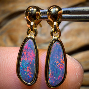 Sterling Silver Gold Plated - Australian Boulder Opal Doublet Drop Stud Earrings