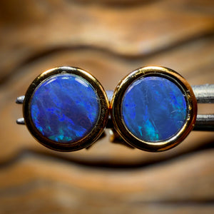Sterling Silver Gold Plated - Australian Boulder Opal Doublet Stud Earrings