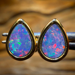 Sterling Silver Gold Plated - Australian Boulder Opal Doublet Stud Earrings