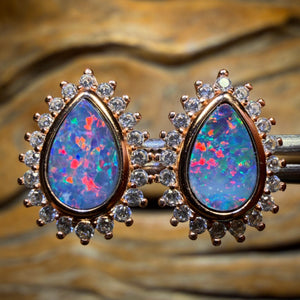 Sterling Silver Rose Gold Plated - Australian Boulder Opal Doublet Stud Earrings