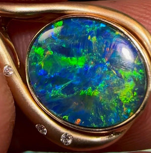 14k frosted yellow Gold + Diamond Handmade Opal Pendant - Opalwhisperers
