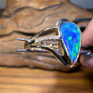 14k Gold Large Boulder Doublet Opal Ring with Diamonds - Opal Whisperers