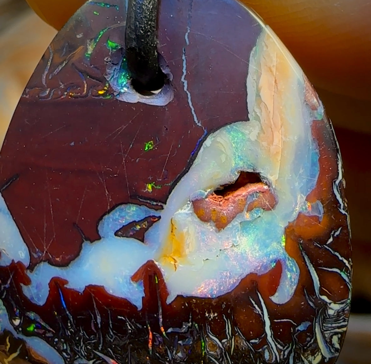 28 x 23mm - Drilled Australian Tribal Boulder Opal Necklace. Double Sided