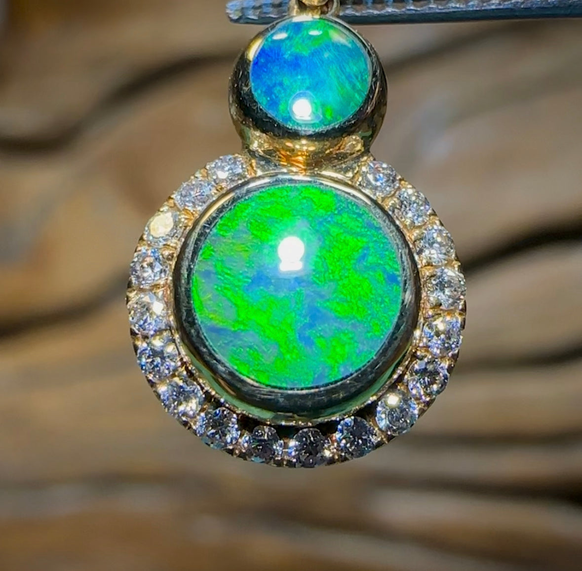 14k Gold - Australian Boulder Opal Doublet Pendant. Diamond Inlay Style - Opal Whisperers