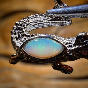 Sterling Silver - “Crocodile Style” Solid South Australian Crystal Opal Pendant