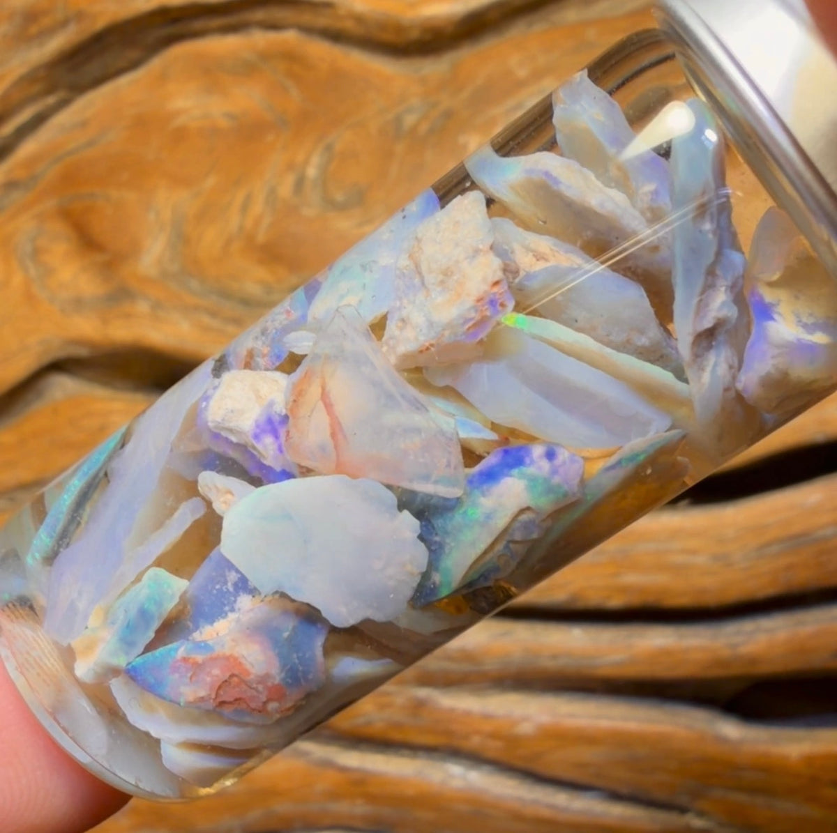 55.5cts - Rare Mintabie Rough Opal Vial. South Australian Opal