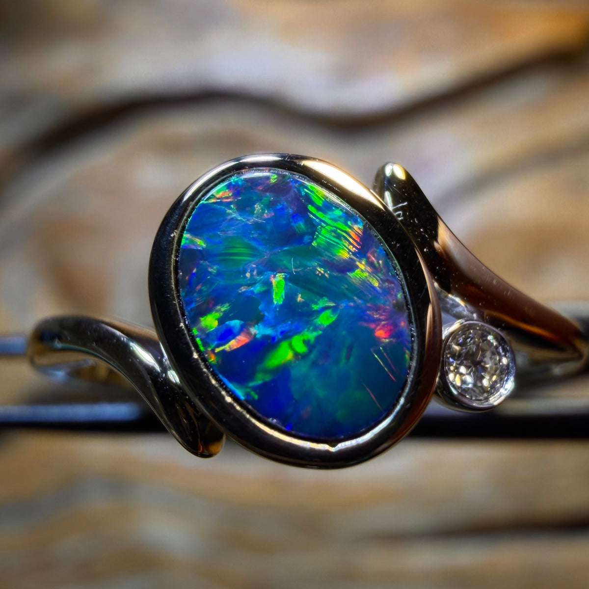 14k Gold - NEW Isaac Design Queensland Boulder Opal Doublet And Diamond Ring