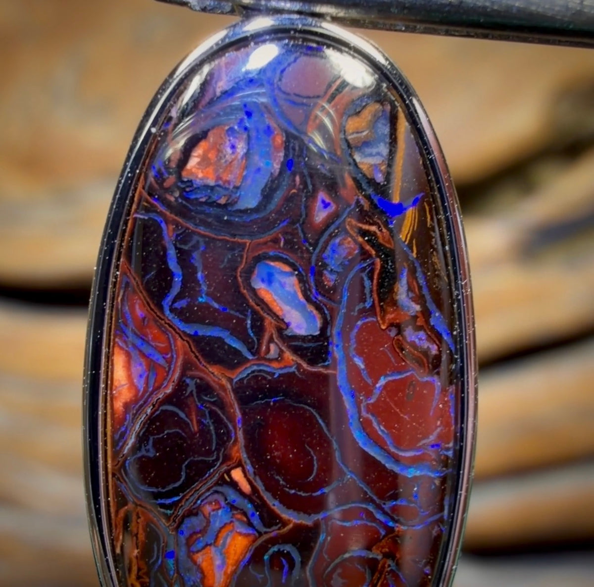 Sterling Silver - Solid Tribal Boulder Opal Pendant UNISEX