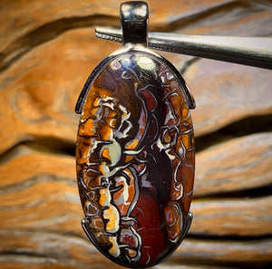Daddy Landscape Sterling Silver - UNISEX Large Solid Tribal Boulder Opal Pendant
