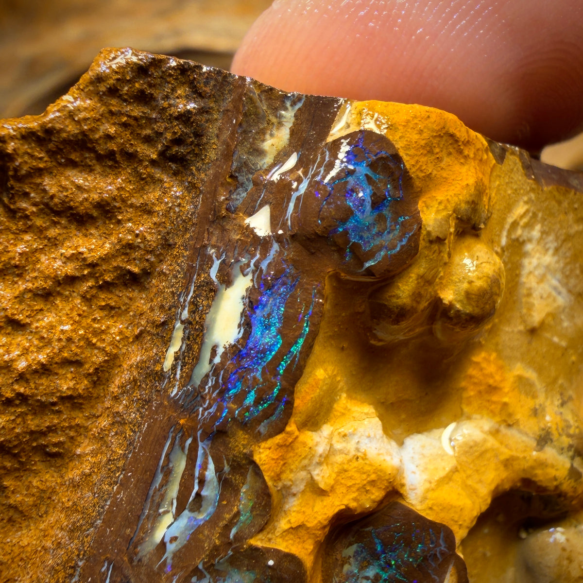 347.3cts - Huge Full Face Carving Potential Yowah Opal Rough Piece. Bubble Band