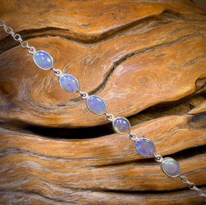 Sterling Silver - Quality Solid Lightning Ridge Crystal Opal Bracelet