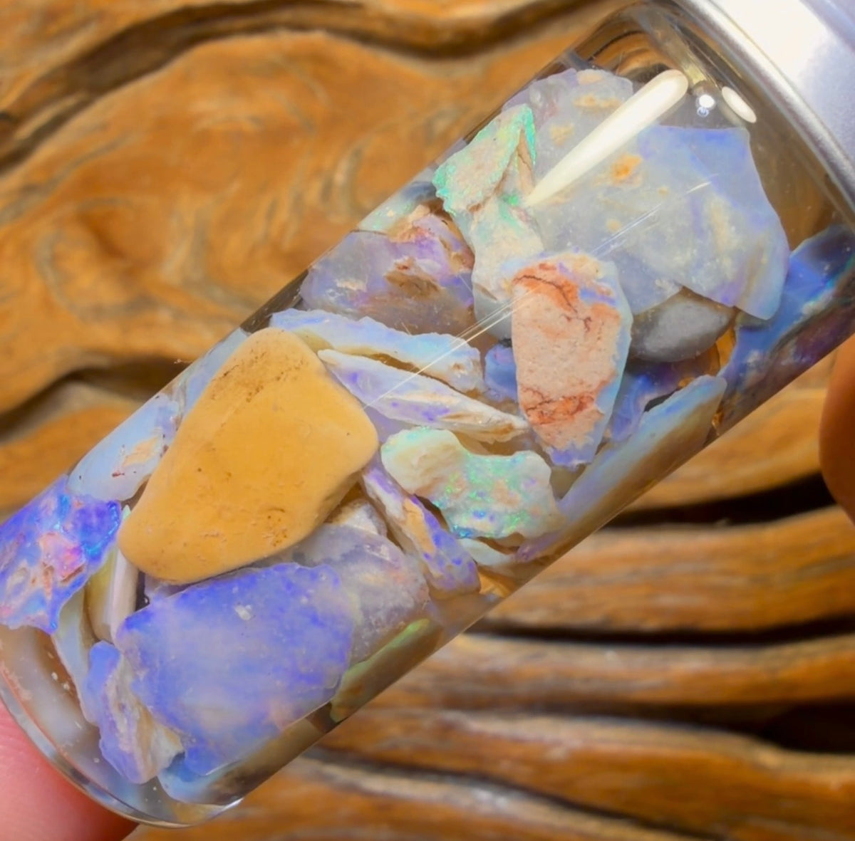 68.9cts - Rare Mintabie Rough Opal Vial. South Australian Opal