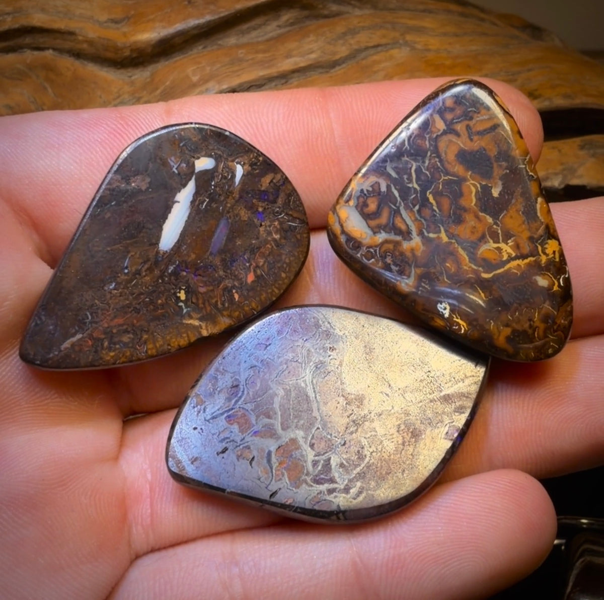 158.3cts - 3x Australian Tribal Boulder Opal’s. Wholesale Dealers Parcel Bargain