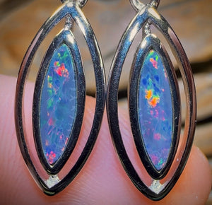 Sterling Silver - Australian Boulder Opal Doublet Drop Stud Earrings