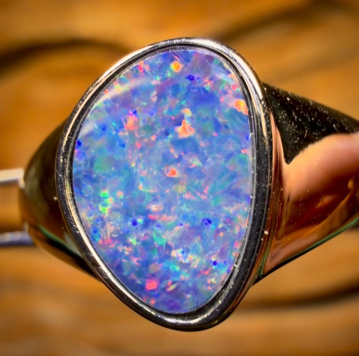 Sterling Silver - Queensland Boulder Opal Doublet Ring UNISEX