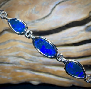 Sterling Silver - Australian Boulder Doublet Opal Bracelet
