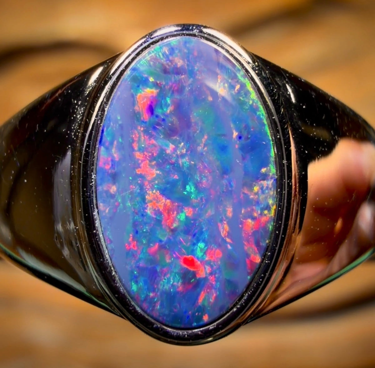Sterling Silver - Queensland Boulder Opal Doublet Ring UNISEX Fire