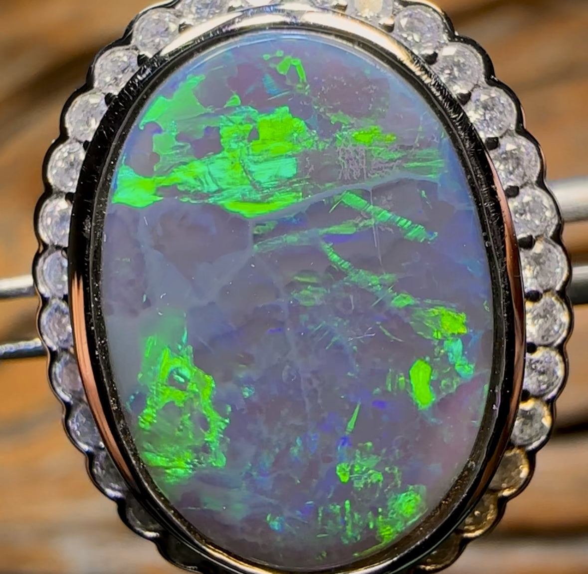 14k White Gold - Solid Lightning Ridge Black Opal Ring
