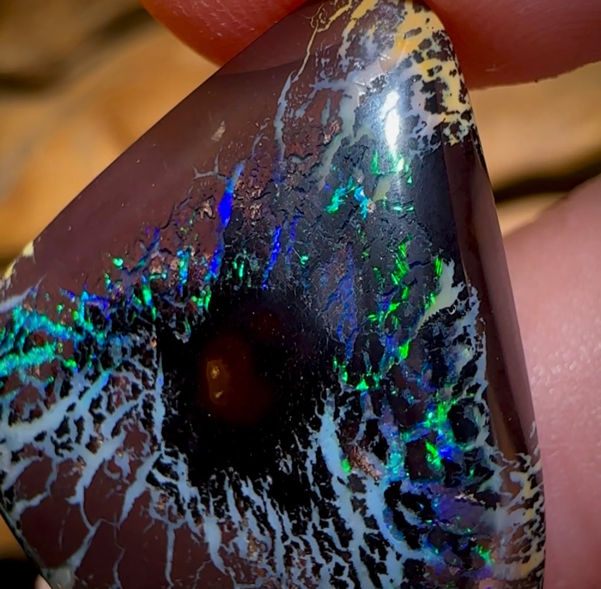 36.3cts - “Black Hole” Tribal Queensland Boulder Opal Picture Stone from Koroit