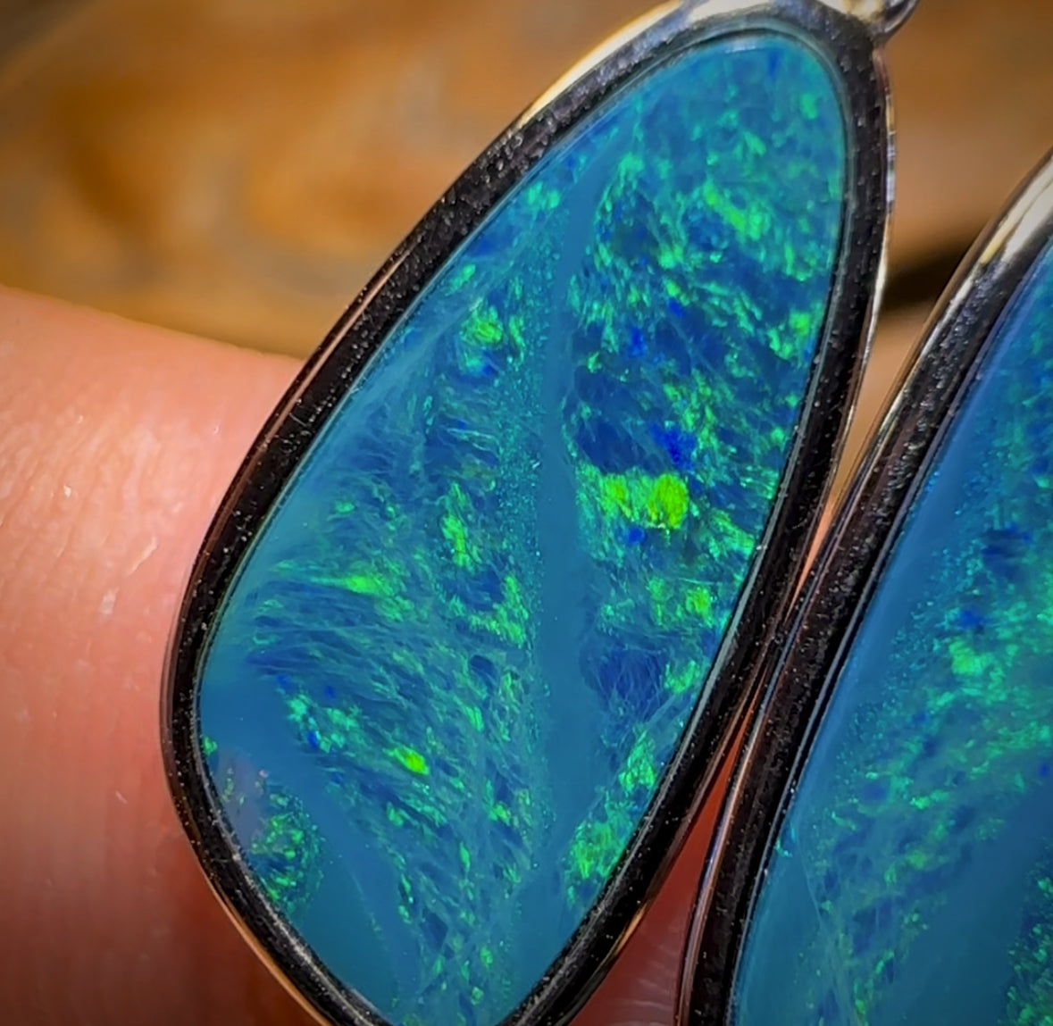 Sterling Silver - Large Australian Boulder Opal Doublet Drop Stud Earrings