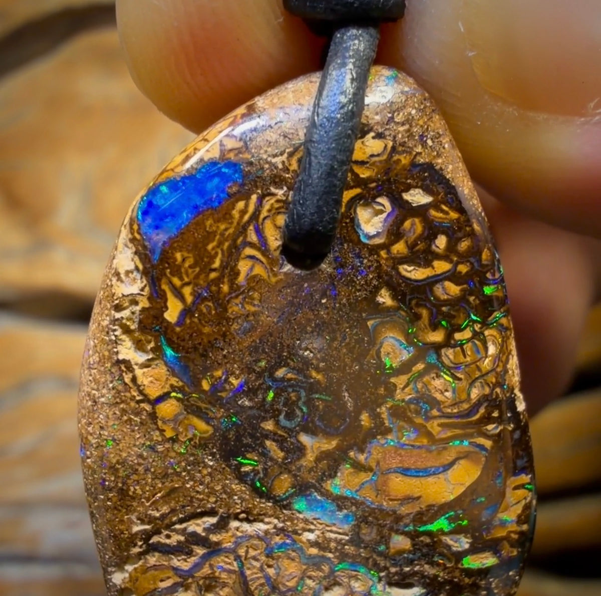 Wildcard! 40 x 22mm - Drilled Tribal Queensland Boulder Opal Necklace. Double Sided