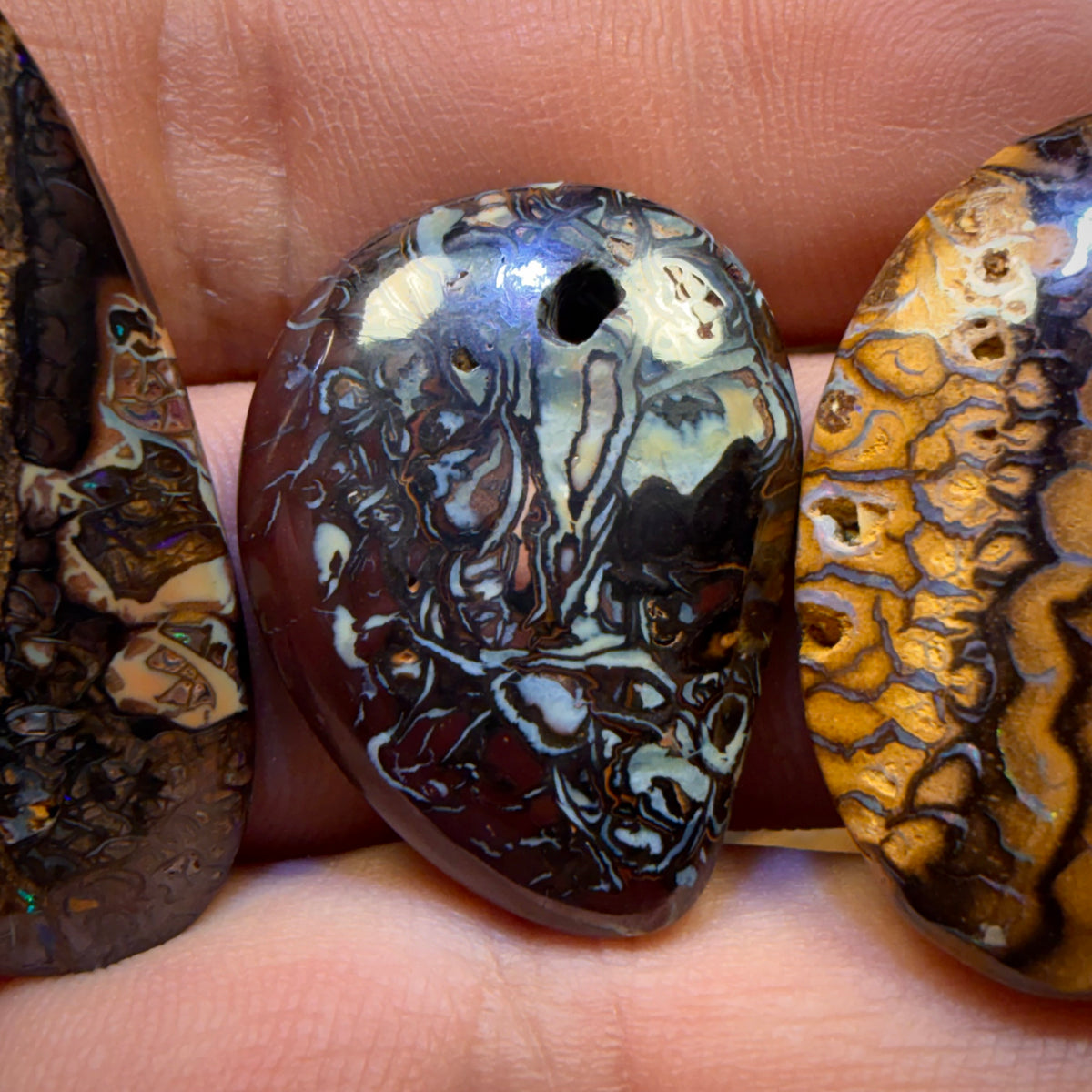 93.2cts - 3x Drilled Tribal Queensland Boulder Opals. BARGAIN Wholesale Parcel