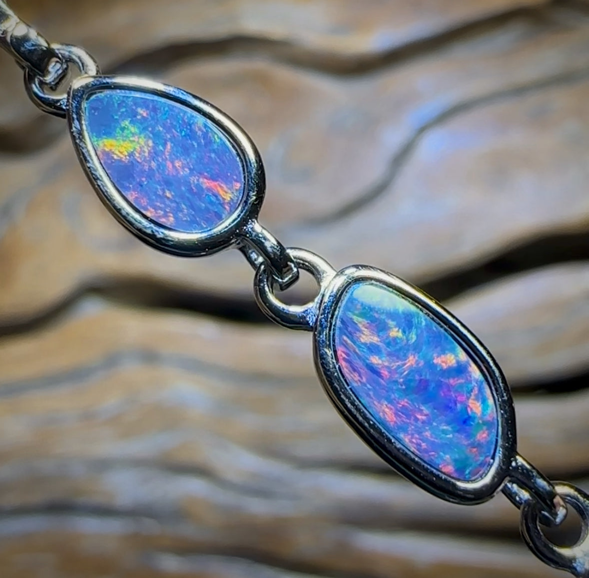 Sterling Silver - Australian Boulder Doublet Opal Bracelet