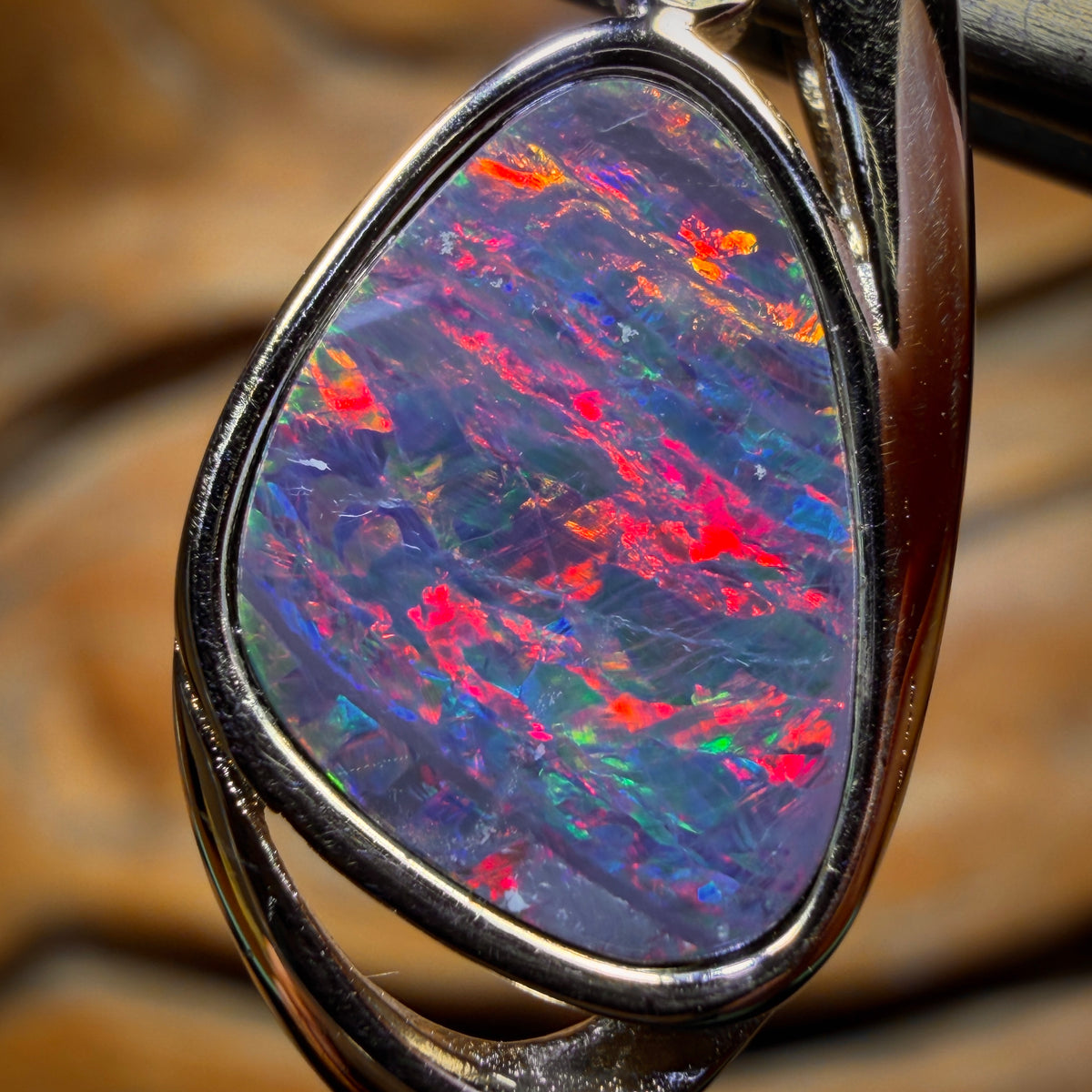 Sterling Silver - Queensland Boulder Opal Doublet Pendant Top Red Gire