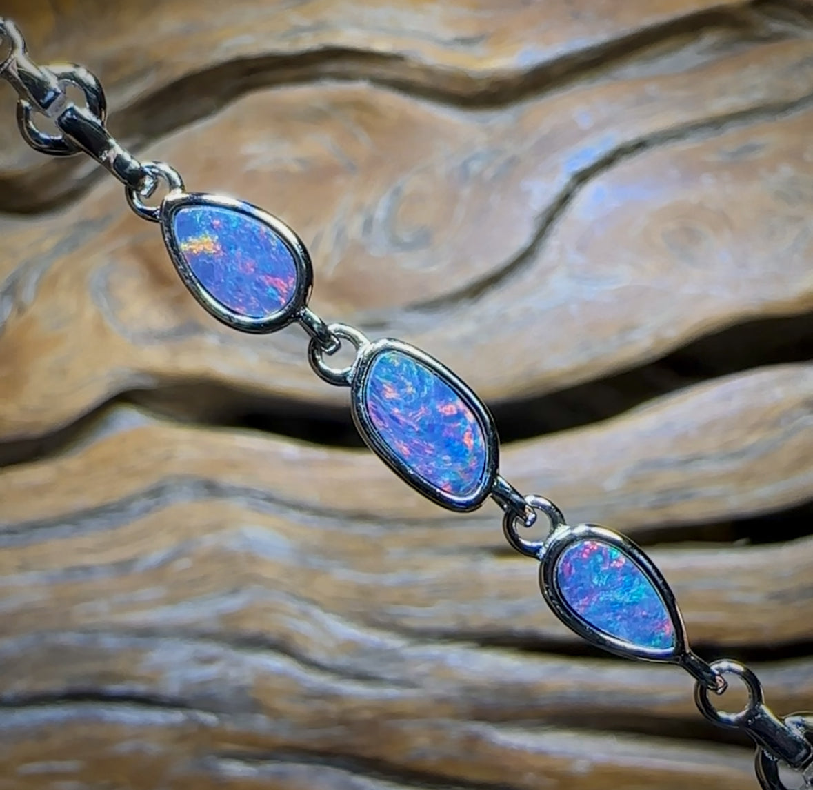Sterling Silver - Australian Boulder Doublet Opal Bracelet