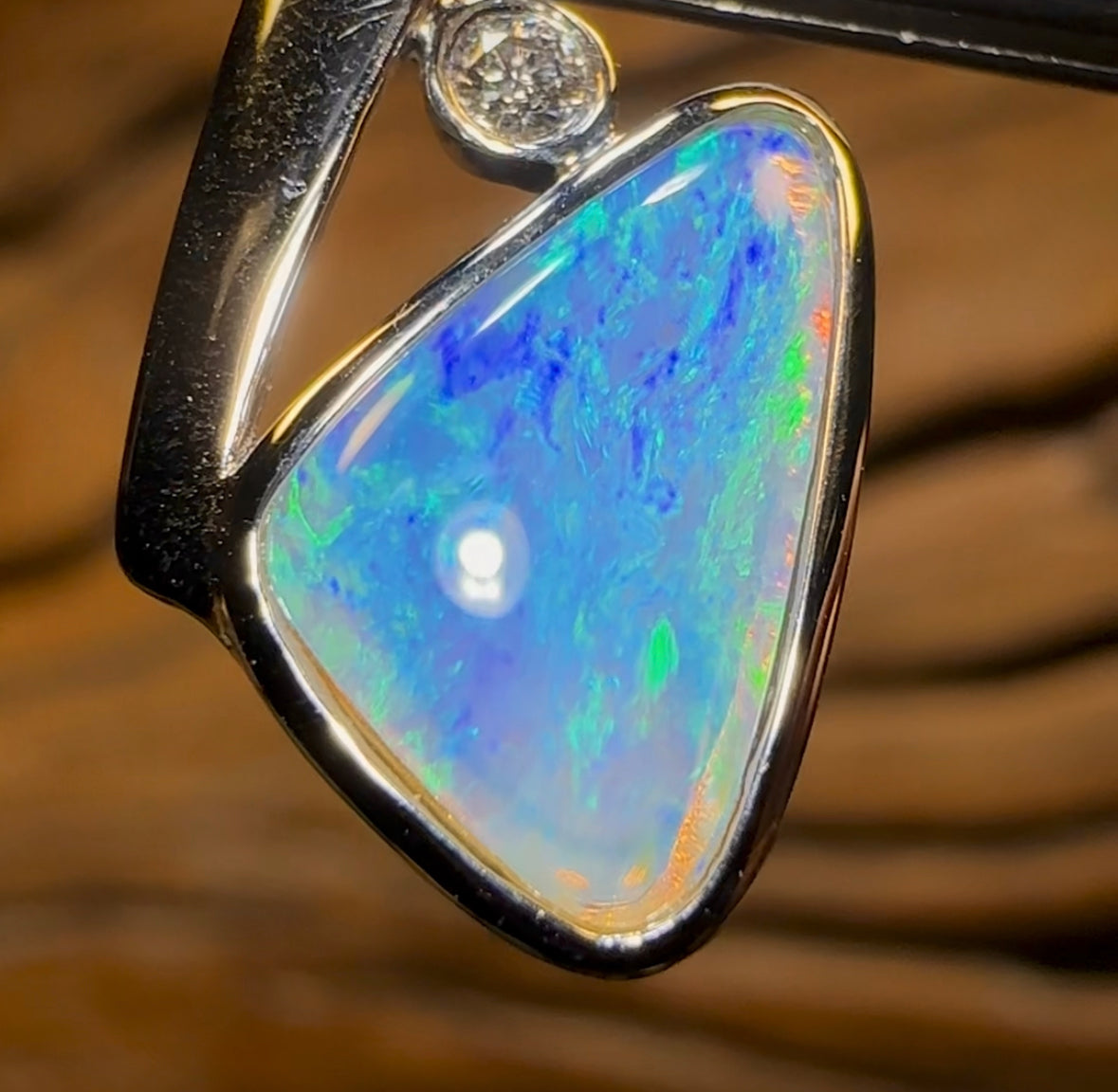 14k White Gold - Solid South Australian Crystal Opal Pendant - Opal Whisperers