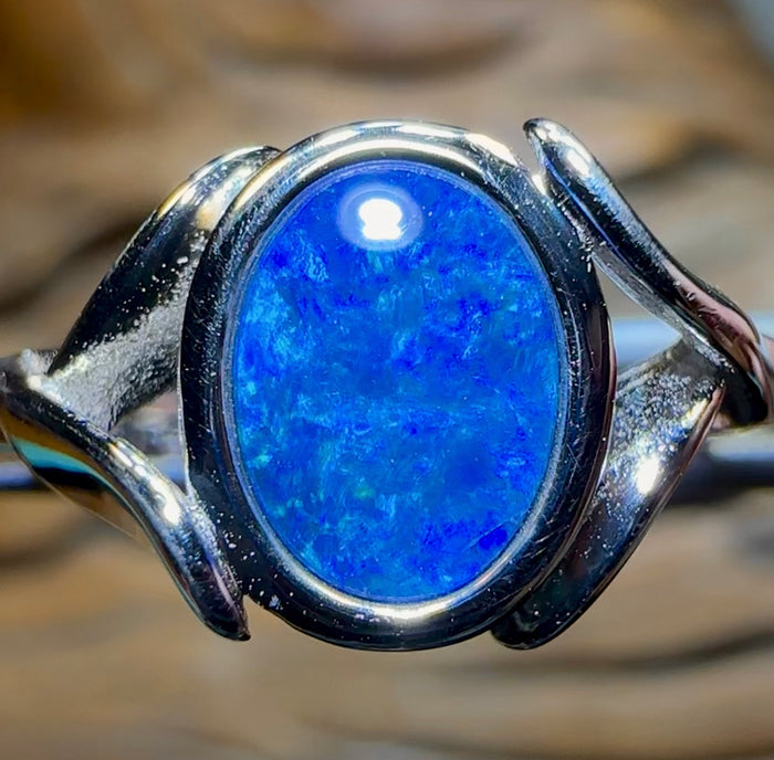 Sterling Silver - Queensland Boulder Opal Doublet Ring - Opal Whisperers