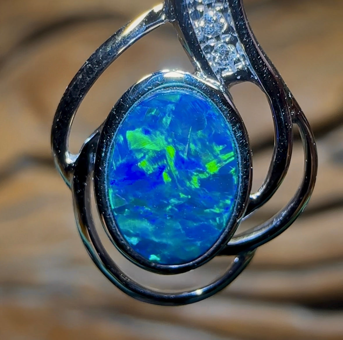 14k White Gold - Queensland Boulder Opal Doublet Pendant - Opal Whisperers