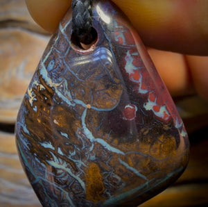 42 x 30mm - Drilled Boulder Opal Pendant w/ Eco Friendly Vegan Cord