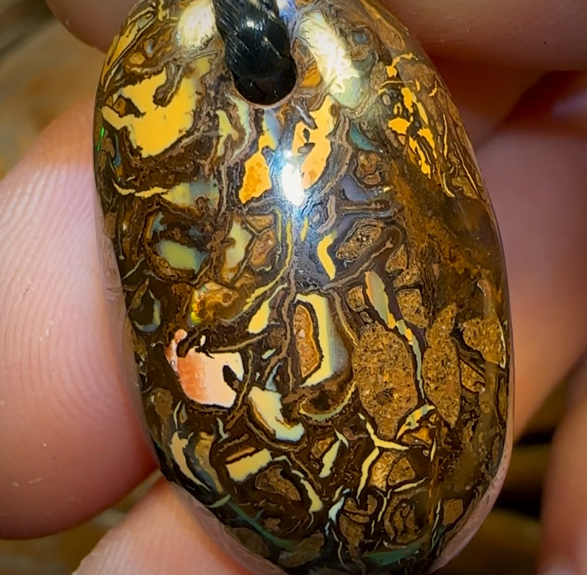 31 x 19mm - Drilled Boulder Opal Pendant w/ Eco Friendly Vegan Cord