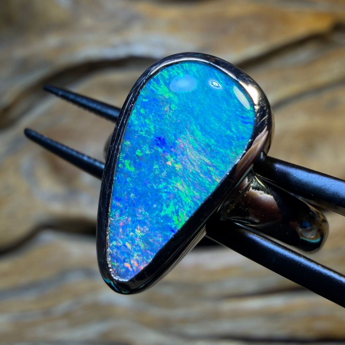 HDW Sterling Silver - Queensland Boulder Opal Doublet Ring Ice Blue Bargain