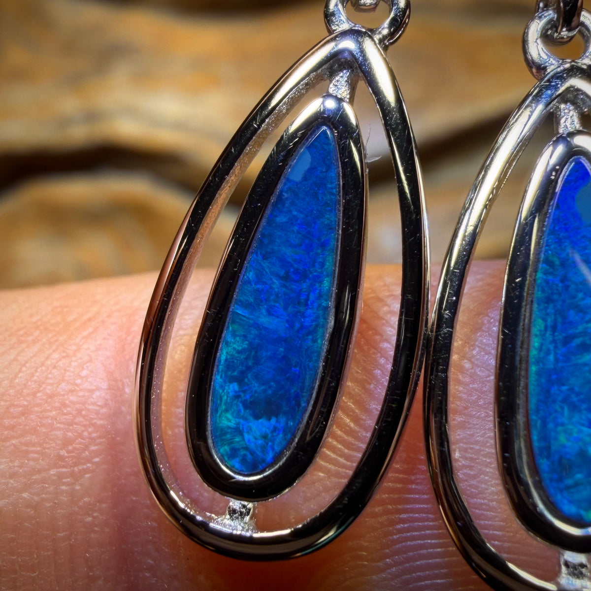 Sterling Silver - Australian Boulder Opal Doublet Drop Stud Earrings