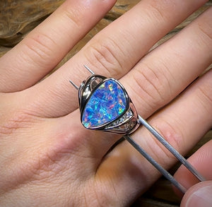 Sterling Silver - XL Unisex Australian Boulder Opal Doublet Ring - Opal Whisperers