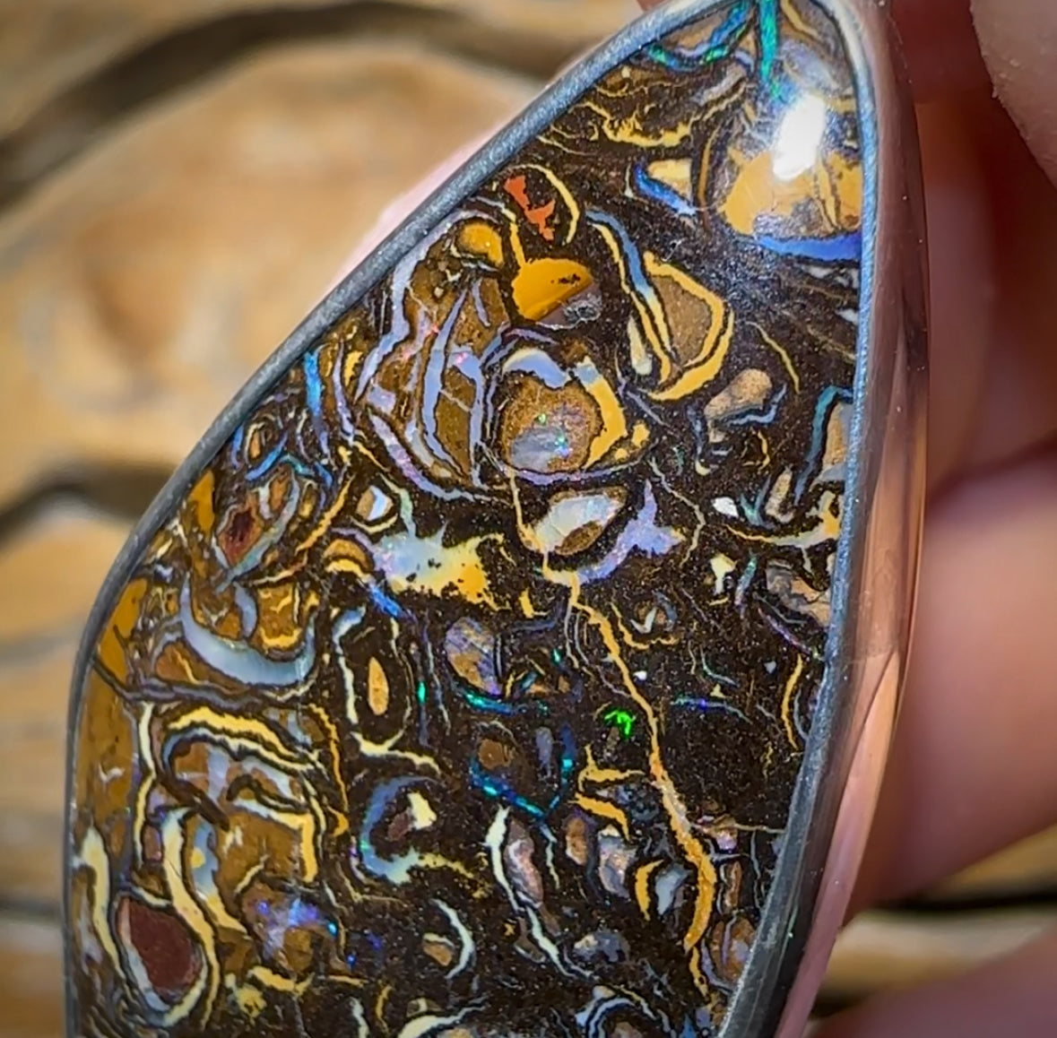 Sterling Silver - Large Tribal Boulder Opal UNISEX Pendant