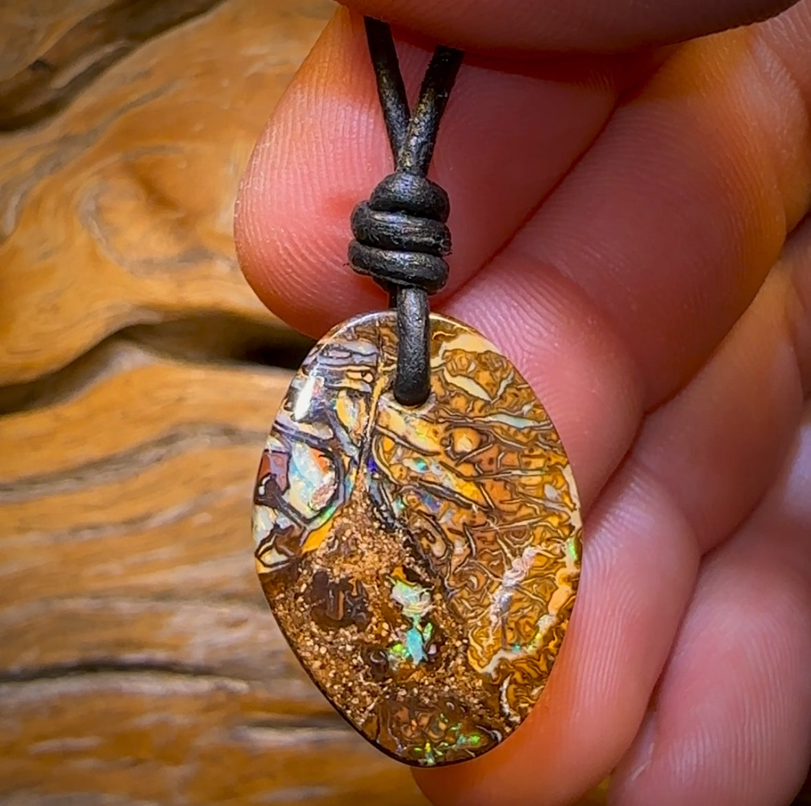 26 x 19mm - Wow Crazy Pattern Drilled Australian Tribal Boulder Opal Necklace