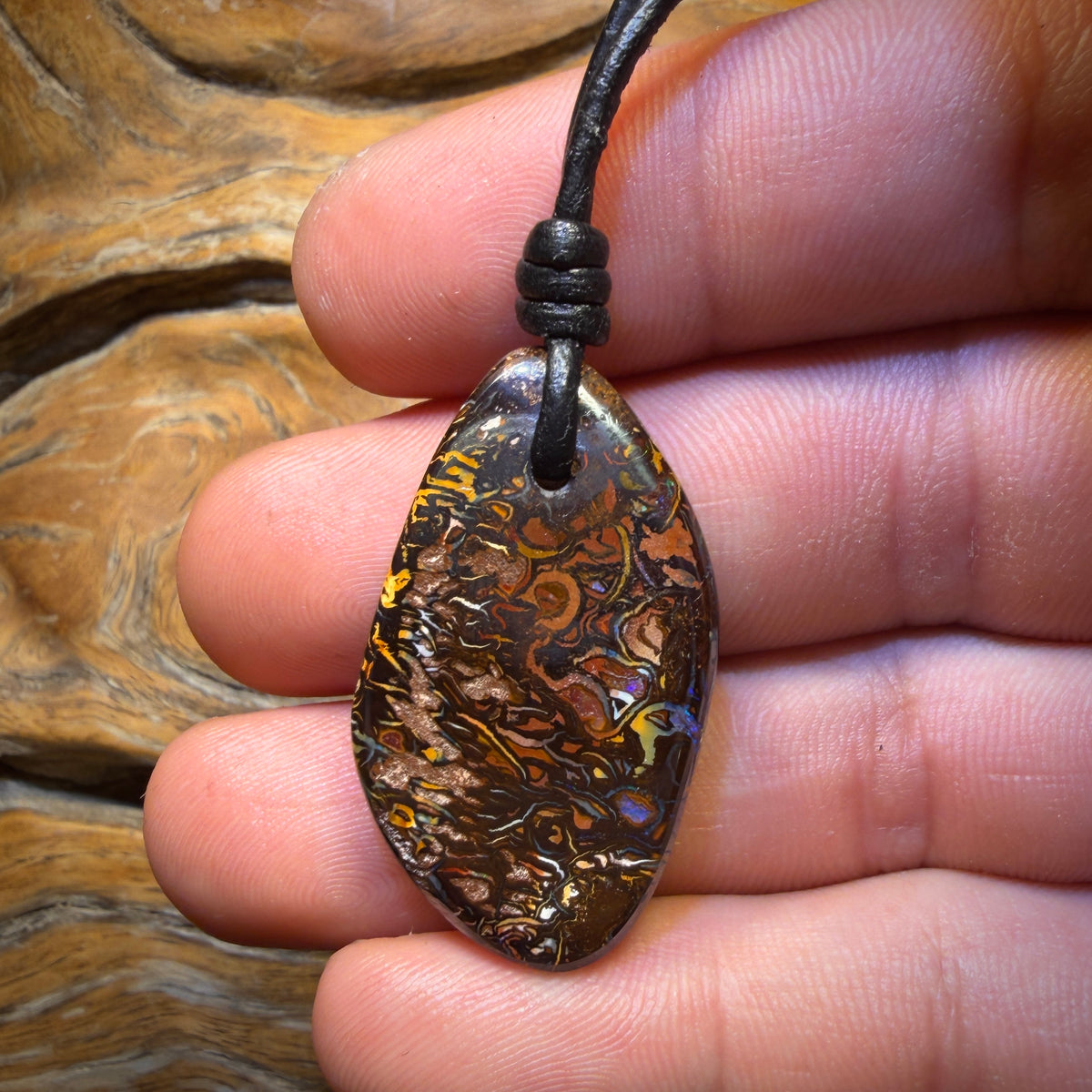 35 x 20mm - Great Pattern Drilled Tribal Queensland Boulder Opal Necklace