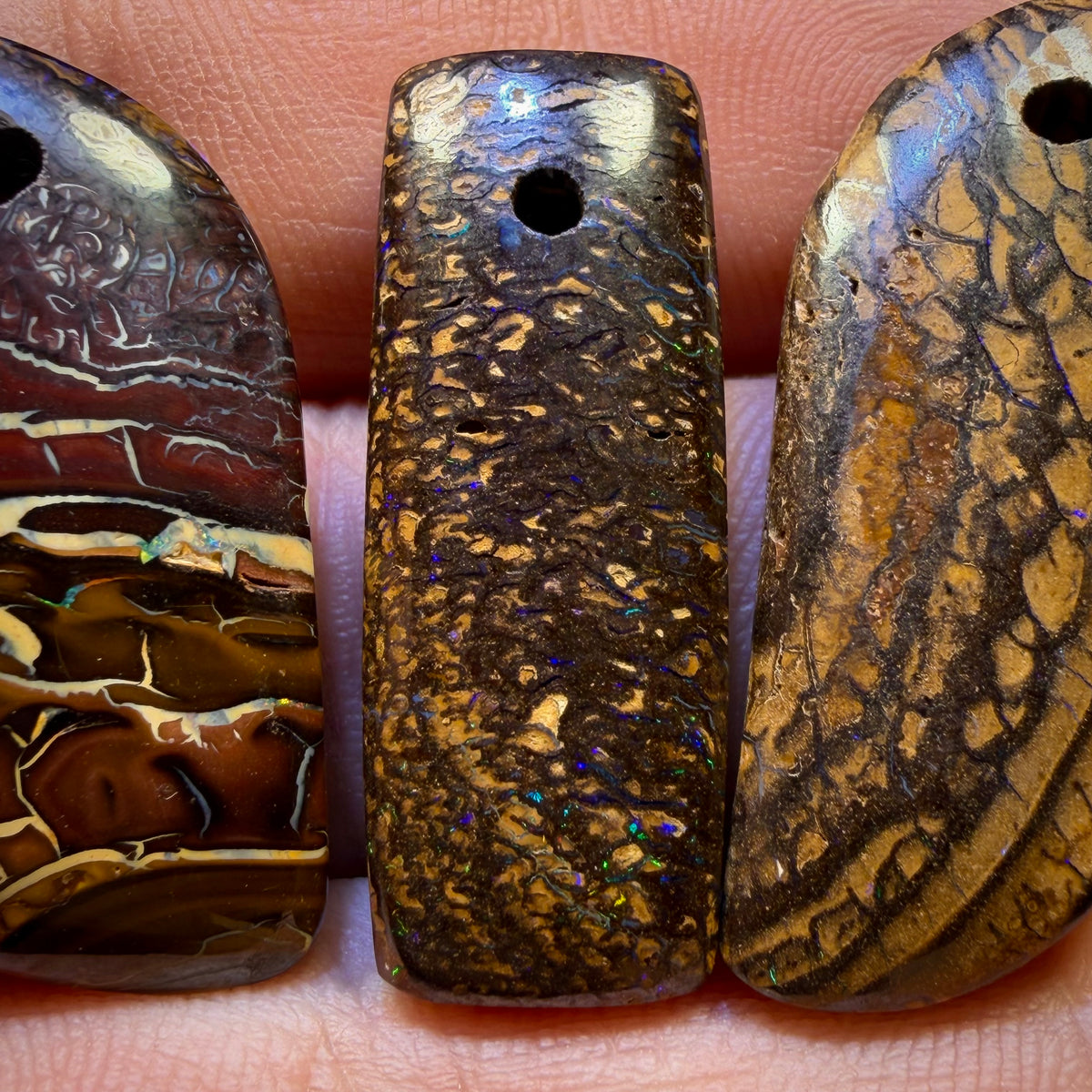 86.8cts - 3x Drilled Tribal Queensland Boulder Opals. BARGAIN Wholesale Parcel