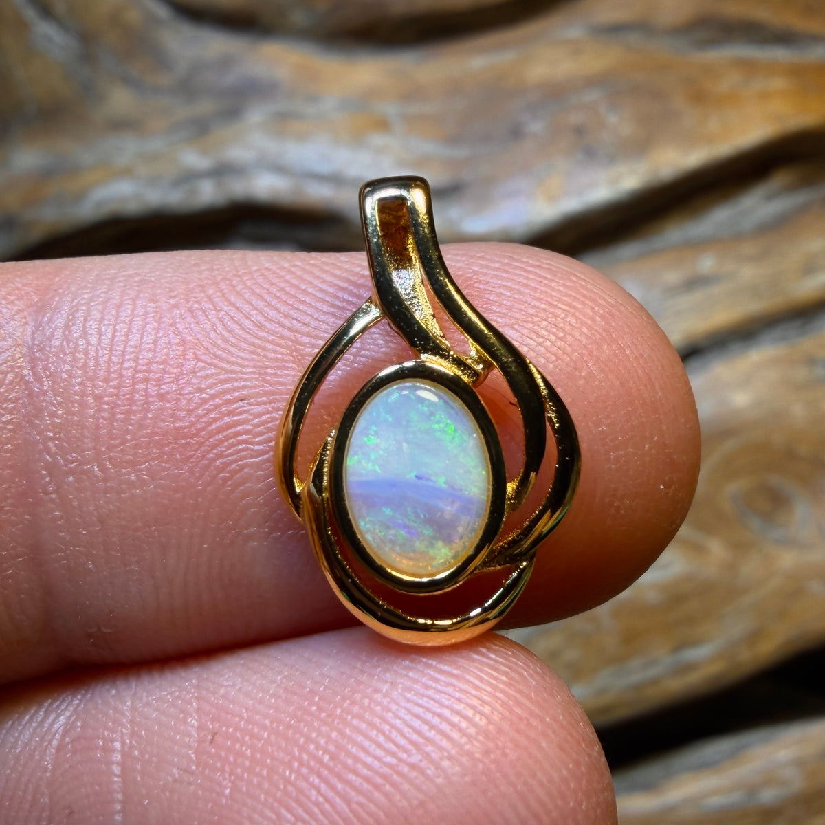 Wild Card! Sterling Silver Gold Plated - Solid South Australian Crystal Opal Pendant