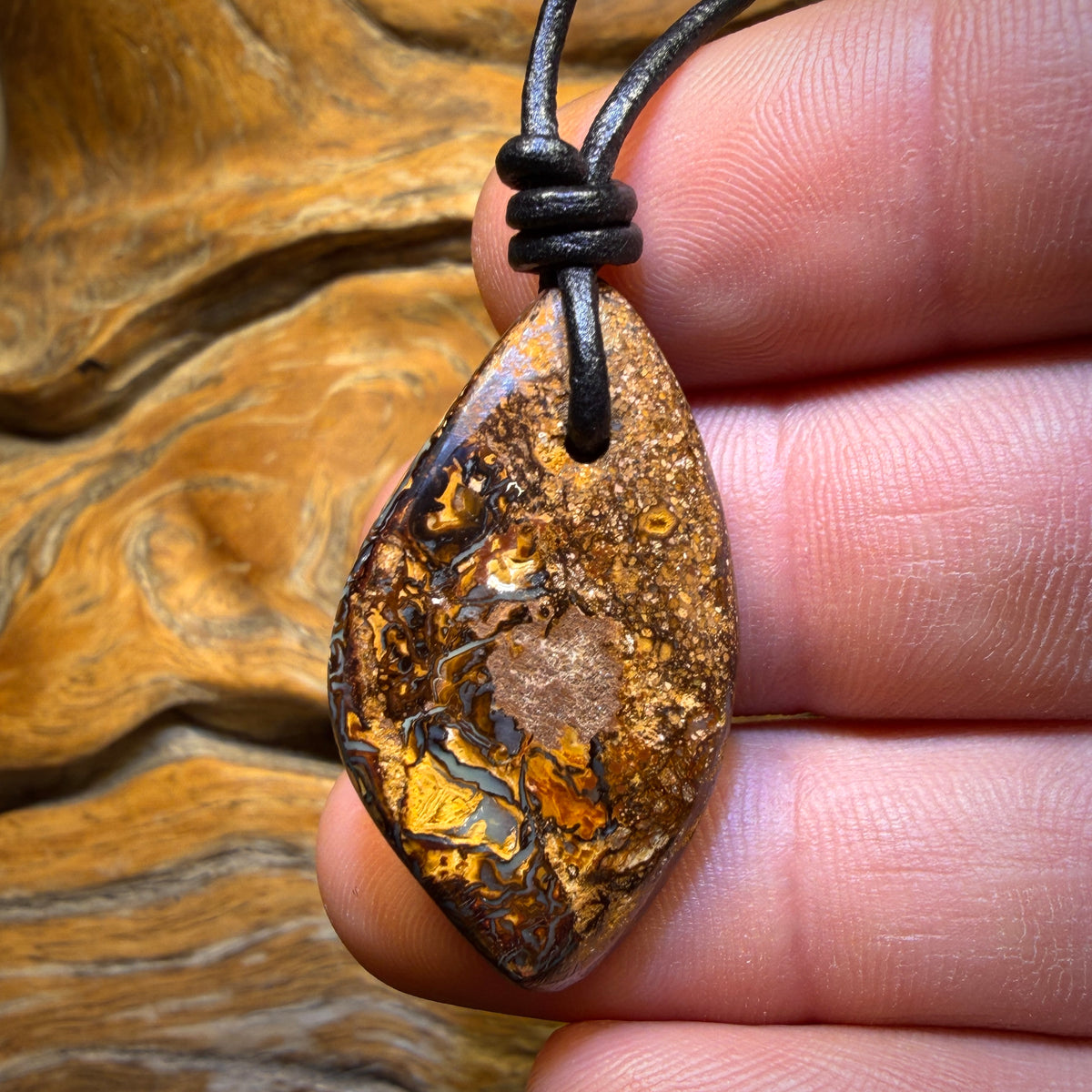 35 x 20mm - Awesome Drilled Yellow/Orange Tribal Queensland Boulder Opal Necklace