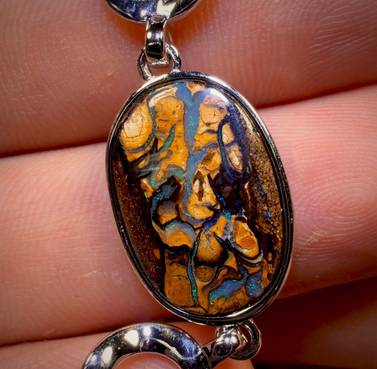 Sterling Silver - “Awesome” Solid Australian Boulder Opal Bracelet