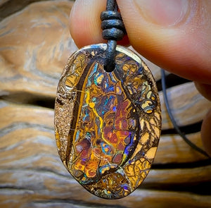 32 x 22mm - Drilled “Nut Within Tribal” Queensland Boulder Opal Necklace