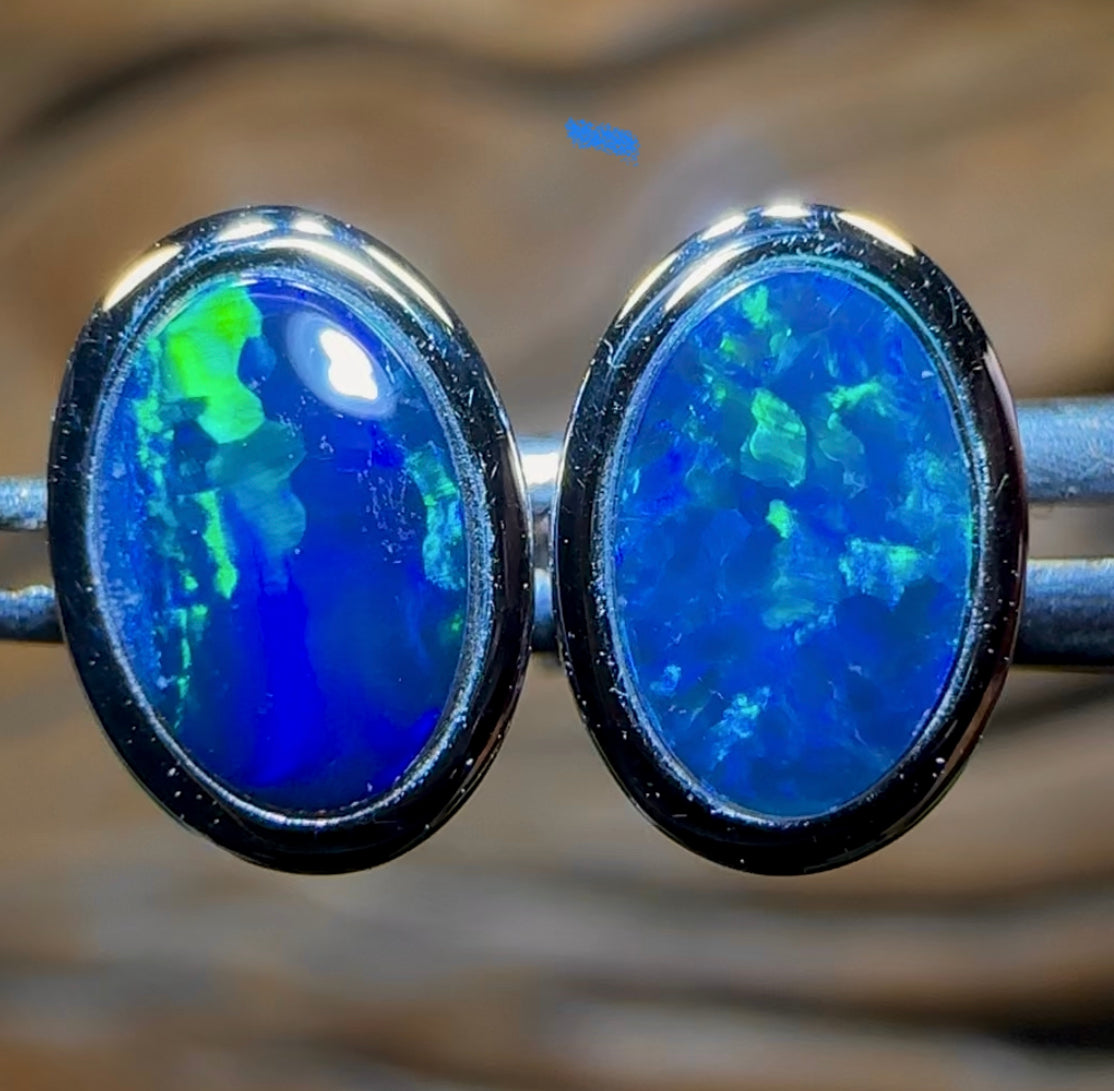 14k White Gold - Classic Queensland Boulder Doublet Earrings - Opal Whisperers