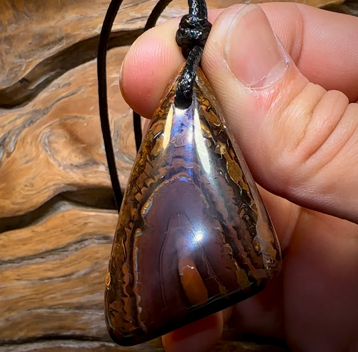 50 x 28mm - Big Drilled Boulder Opal Pendant w/ Eco Friendly Vegan Cord Great Pattern and Polish